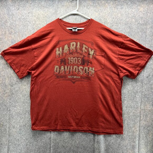 Harley Davidson Shirt Men 3XL Adult Red Spell Out Motorcycle Biker 2018 - Picture 1 of 12